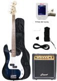 Crescent Electric Bass Guitar Starter Kit – Transparent Blue Color (Includes Amp & Cre ...