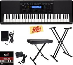 Casio WK-245 Workstation Keyboard Bundle with Adjustable Stand, Bench, Sustain Pedal, Power Supp ...