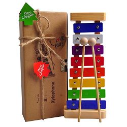 HappyFishes Xylophone with Bright Multi-Colored Keys, Child-Safe Wooden Mallets and Music Cards  ...