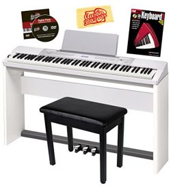 Casio Privia PX-350 Digital Piano – White Bundle with Adjustable Stand, Bench, Dust Cover, ...