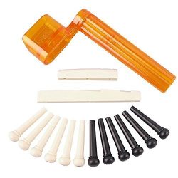 YMC Tint Bridge Pin+String Winder Plus Nut Saddle Set for Acoustic Guitar, Black & Ivory, 6  ...