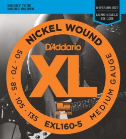 D’Addario EXL160-5 5-String Nickel Wound Bass Guitar Strings, Medium, 50-135, Long Scale