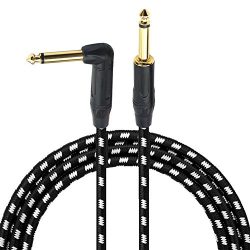 1/4 Inch Cable Guitar Cable 10 Ft Right Angle To Straight 6.35mm Gold Plugs Electric Instrument  ...