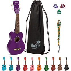 Soprano Ukulele Bundle by Hola! Music, HM-21PP Color Series with Aquila strings, Canvas Tote Bag ...