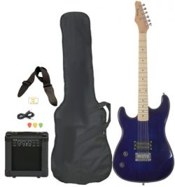 Davison Guitars Full Size Black Electric Guitar with Amp, Case and Accessories Pack Beginner Sta ...