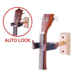 Ukulele Wall Hanger Auto Lock Safety Wooden Wall Mount Holder, Guitar hanger and Mandolin Hanger ...