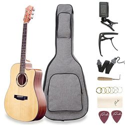 Acoustic Guitar Ranch 41″ Full Size Cutaway Beginners Wooden Guitars Kit Bundle with Gig B ...