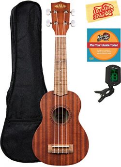 Kala KA-15S Mahogany Soprano Ukulele Bundle with Gig Bag, Tuner, Austin Bazaar Instructional DVD ...