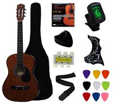 YMC 38″ Coffee Beginner Acoustic Guitar Starter Package Student Guitar With Gig Bag,Strap, ...