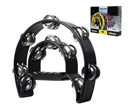 YMC TAM20-BLACK Double Row Tambourine – Metal Jingles Hand Held Percussion Ergonomic Handle