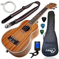 Ukulele Soprano Size Bundle From Lohanu (LU-S) 2 Strap Pins Installed FREE Uke Strap Case Tuner  ...