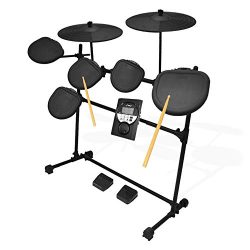 Pyle Pro 9 Piece Electronic Drums Set – Electric Drum Kit with 5 Drum Pad Heads, 2 Cymbal  ...