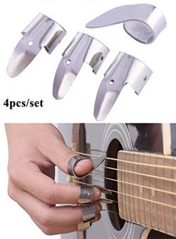 SHZONS 3 Metal Finger Picks + 1 Thumb Pick Set Guitar Fingerpicks For Guitar Dobro Banjo,etc.