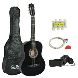 ZENY 38″ New Beginners Acoustic Guitar With Guitar Case, Strap, Tuner and Pick (Black)