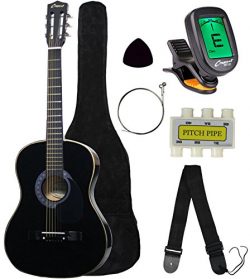 Crescent MG38-BK 38″ Acoustic Guitar Starter Package, Black (Includes CrescentTM Digital E ...