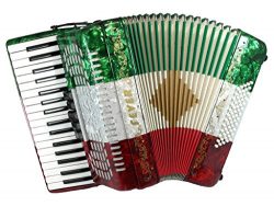 Fever F3460-MX Piano Accordion with 5 Switches, 34 Keys and 60 Bass, Red/White/Green