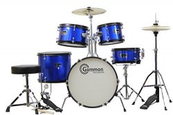 Gammon 5-Piece Junior Starter Drum Kit with Cymbals, Hardware, Sticks, Throne – Metallic Blue