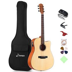 Donner DAG-1CE Electric Acoustic Guitar Cutaway 41’’ Full-size Guitar Bundle Built-in Preamp wit ...