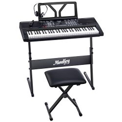 Moukey MEK-200 61 Key Electric Keyboard Portable Piano Keyboard Kit With Stand, Bench, Headphone ...