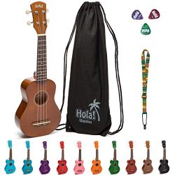 Hola! Music HM-21BR Soprano Ukulele Bundle with Canvas Tote Bag, Strap and Picks, Color Series,  ...