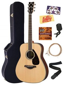 Yamaha FG830 Solid Top Folk Acoustic Guitar – Natural Bundle with Hard Case, Tuner, String ...