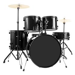 Costzon Full Size Complete Adult 5 Piece Drum Set with Cymbal+Throne (Black)