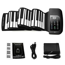 Lujex 88-Keys Roll Up Piano,Upgraded Portable Rechargeable Electronic Hand Roll Piano with Envir ...