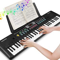 Electronic Keyboard Piano 61 Key, Portable Piano Keyboard with Music Stand, Microphone, Power Su ...