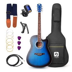 Vangoa – 41inch Full-Size VG-41ECBL Blue Acoustic Electric Cutaway Guitar with Guitar Gig  ...