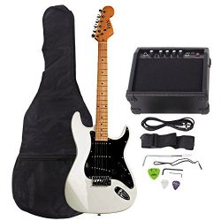 ISIN Full Size Electric Guitar for Beginner with Amp and Accessories Pack Guitar Bag (White)…