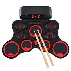 Elejolie Electronic Drum Set Roll Up Drum Practice Kit Portable Rechargeable Drum Kit with Headp ...