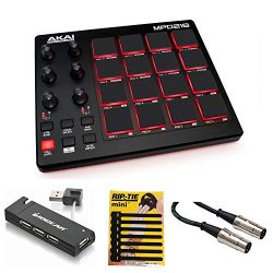 Akai Professional MPD218 MIDI USB Pad Drum Beat Controller + 4 Port USB Hub + MIDI Cable & P ...