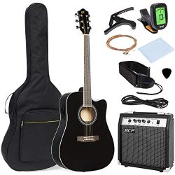 Best Choice Products 41in Full Size Acoustic Electric Cutaway Guitar Set w/10-Watt Amp, Capo, E- ...