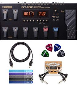 BOSS GT-100 Guitar Multi-Effects Pedal Bundle with Blucoil 5-Ft MIDI Cable, Pedal Patch Cables ( ...