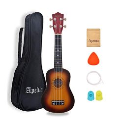 Apelila 21 inch Soprano Ukulele Hawaiian Acoustic Mini Guitar Musical Instrument with Bag, Pick, ...