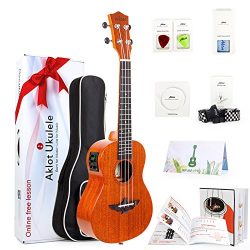 Electric Ukulele Solid Mahogany Ukelele For Professional or Beginners Starter Kit with Free Onli ...