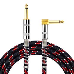 NUOSIYA Guitar Instrument Cable 1/4” TS Straight to Right Angle Gold Plugs Bass Cable AMP Cord & ...