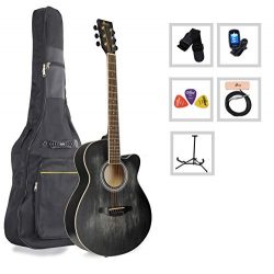 Acoustic Guitar WINZZ 40 Inches Cutaway Guitar Beginner Starter Bundle with Padded Bag, Stand, T ...