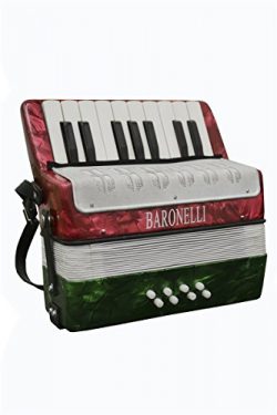 Baronelli Red, White and Green Beginner Educational 17 Key Junior Accordion with adjustable Stra ...