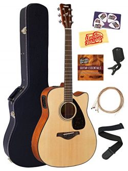 Yamaha FGX800C Solid Top Folk Acoustic-Electric Guitar – Natural Bundle with Hard Case, Tu ...