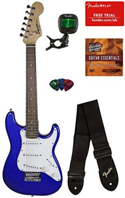 Squier by Fender Mini Strat Electric Guitar – Imperial Blue Bundle with Tuner, Strap, Pick ...