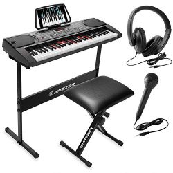 Hamzer 61-Key Electronic Keyboard Portable Digital Music Piano with Lighted Keys, H Stand, Stool ...