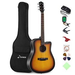 Donner Cutaway Sunburst Acoustic Guitar Package DAG-1S Beginner Guitar Kit With Bag Tuner Strap  ...