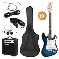 ZENY Full Size Electric Guitar with Amp, Case and Accessories Pack Beginner Starter Package (Blue)