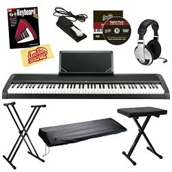 Korg B1 Digital Piano – Black Bundle with Adjustable Stand, Bench, Dust Cover, Sustain Ped ...