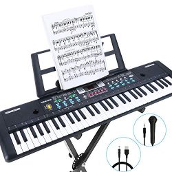 RenFox 61-Key Keyboard Piano with Microphone & Music Stand Portable Electronic Kids Piano Ke ...