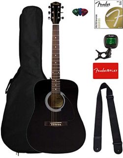 Fender FA-115 Dreadnought Acoustic Guitar – Black Bundle with Gig Bag, Tuner, Strings, Str ...