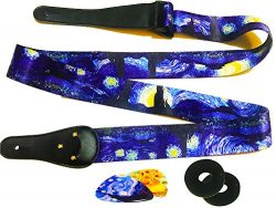 Van Gogh”Starry Night” Guitar Strap Includes 2 Strap Locks & 2 Matching Picks. A ...