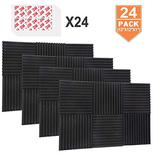 DEKIRU Acoustic Foam Panels, 24 Pack 1" X 12" X 12" Sound Proof Padding