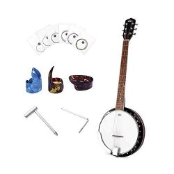 6-String Banjo 24 Bracket with Closed Solid Wood Back, Banjo Beginner Kit with Picks and Extra S ...